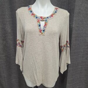 Ladies Boho Democracy Knit Top w/Embroidery & Butterfly Sleeves Size Med